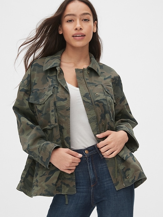 Image number 1 showing, Oversized Camo Print Utility Jacket