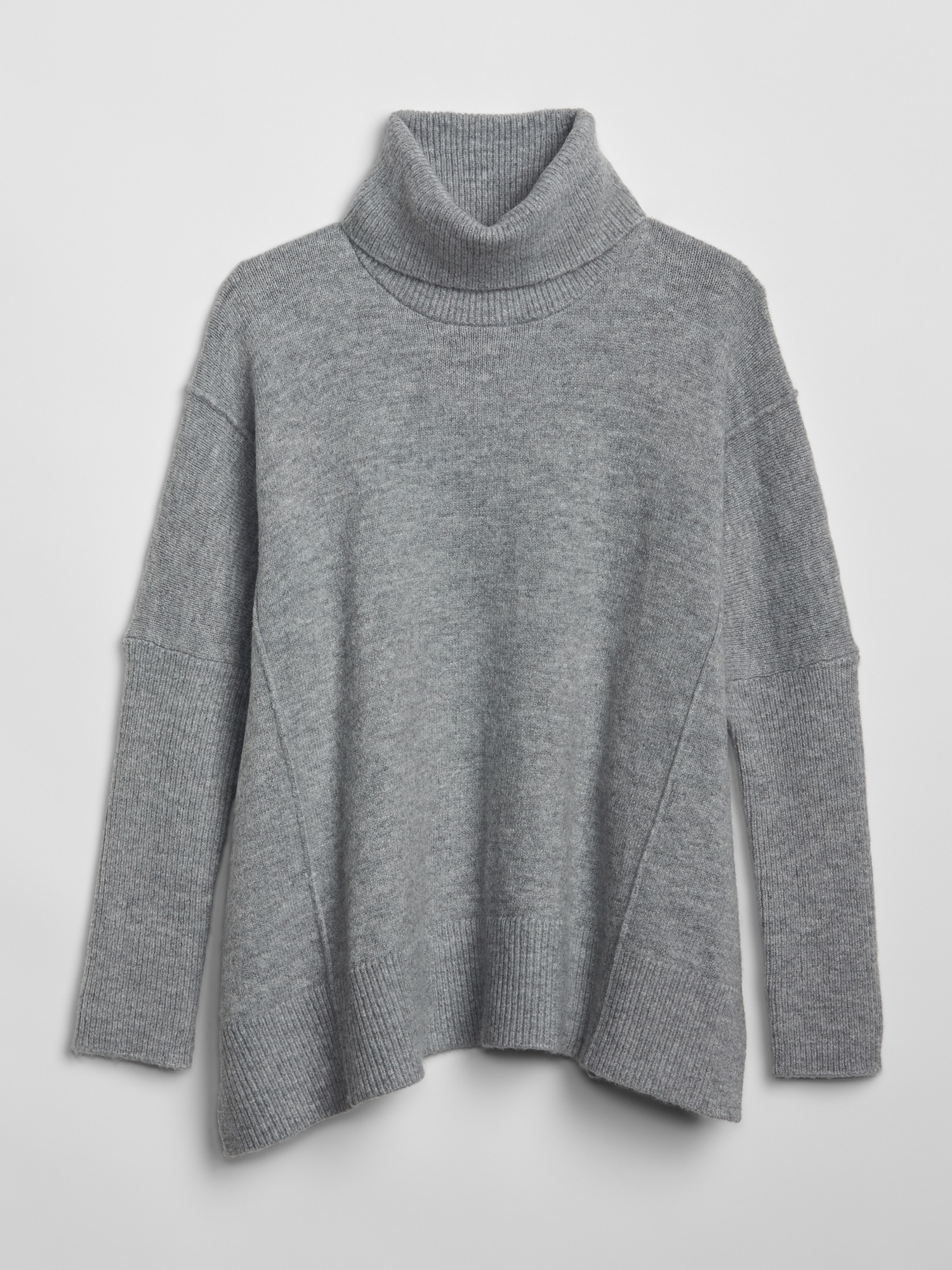 High Neck Oversize Knitted Poncho In Grey, Jenerique