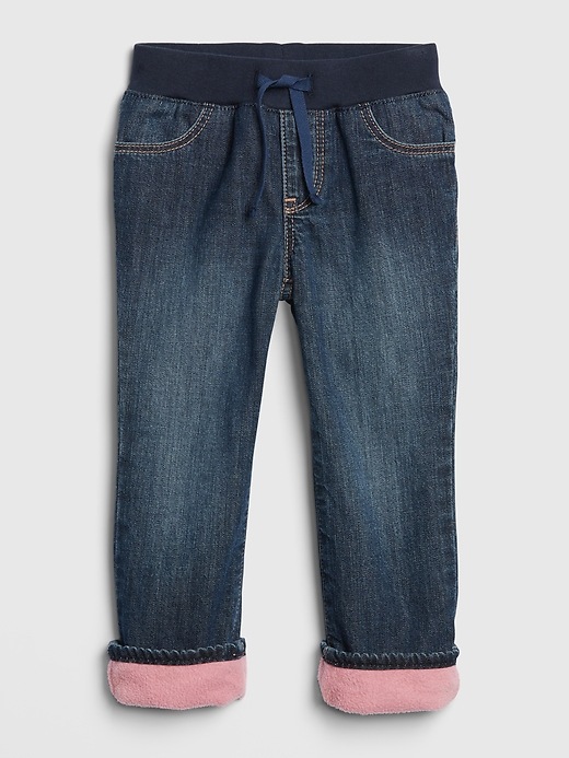 Image number 1 showing, Toddler Pull-On Lined Straight Jeans