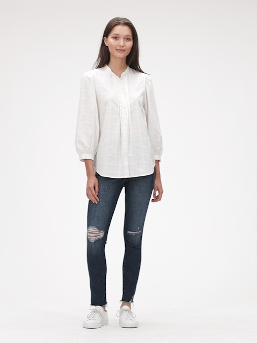 Puff Sleeve Textured Pattern Pintuck Shirt | Gap