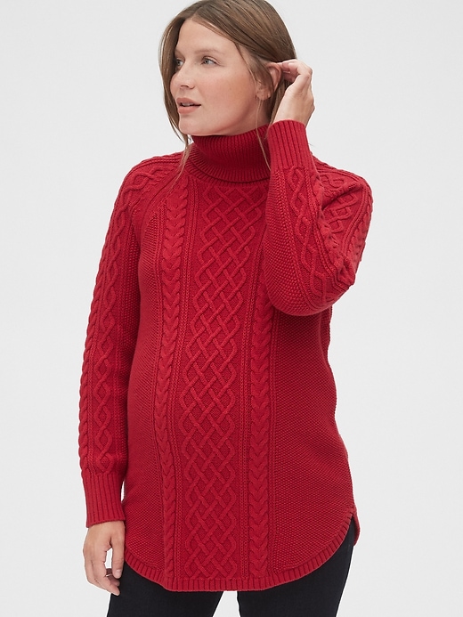 Image number 6 showing, Maternity Cable Knit Turtleneck Sweater