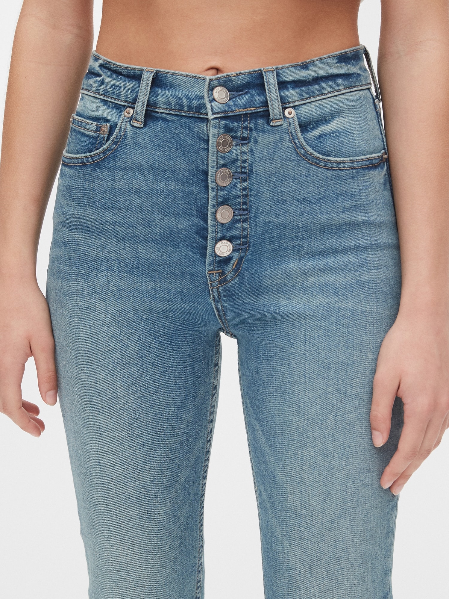 women's exposed button fly jeans