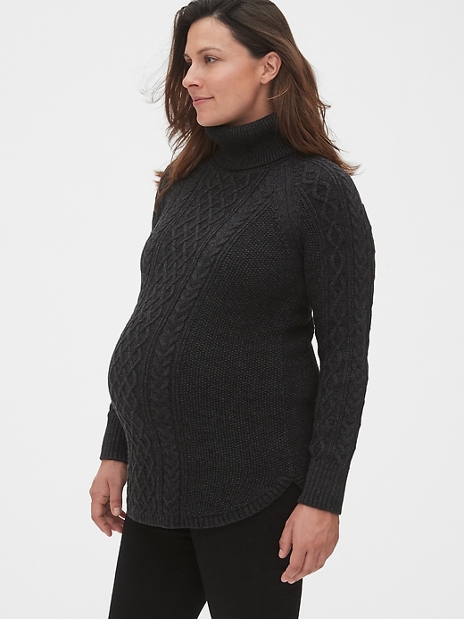 Image number 1 showing, Maternity Cable Knit Turtleneck Sweater