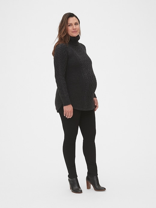 Image number 3 showing, Maternity Cable Knit Turtleneck Sweater