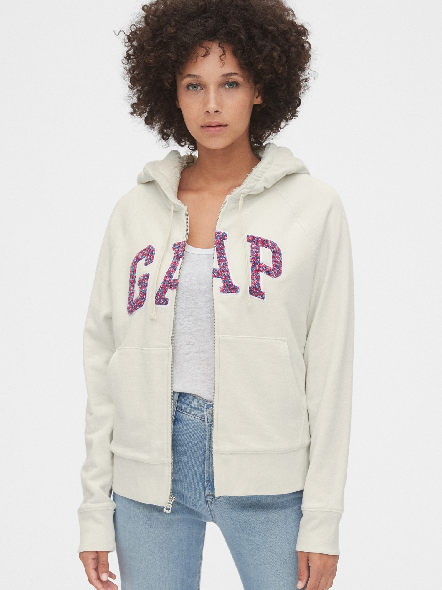 Gap Logo Sherpa-Lined Full-Zip Hoodie