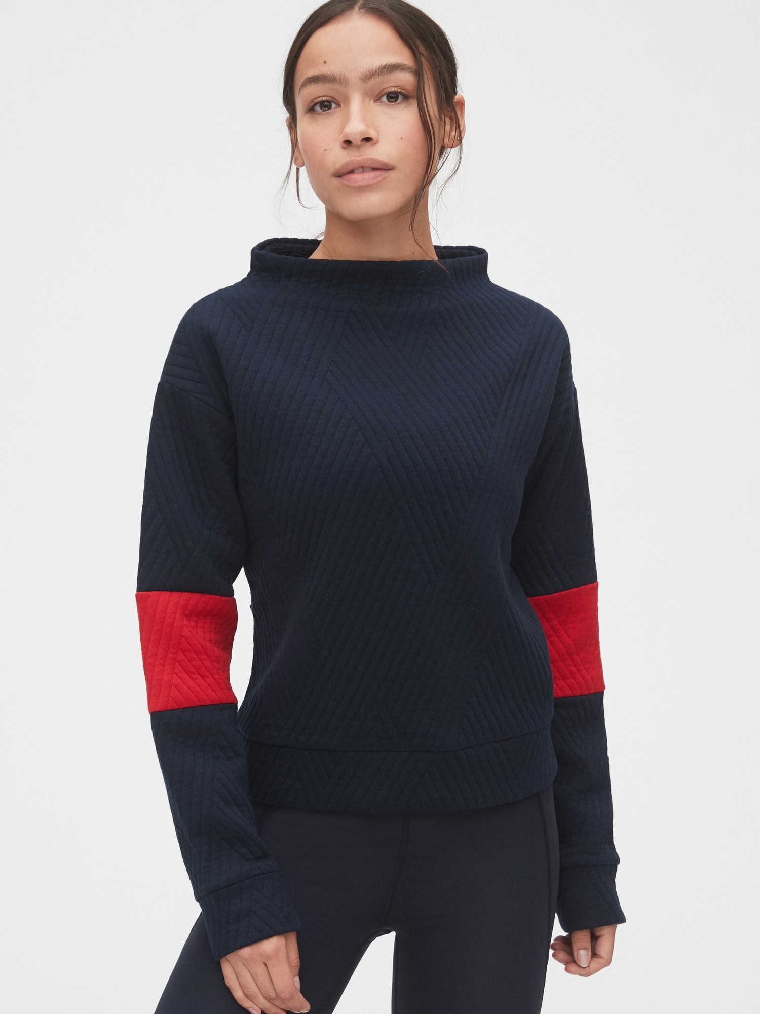 GapFit Colorblock Jacquard Quilted Mockneck Sweatshirt Gap