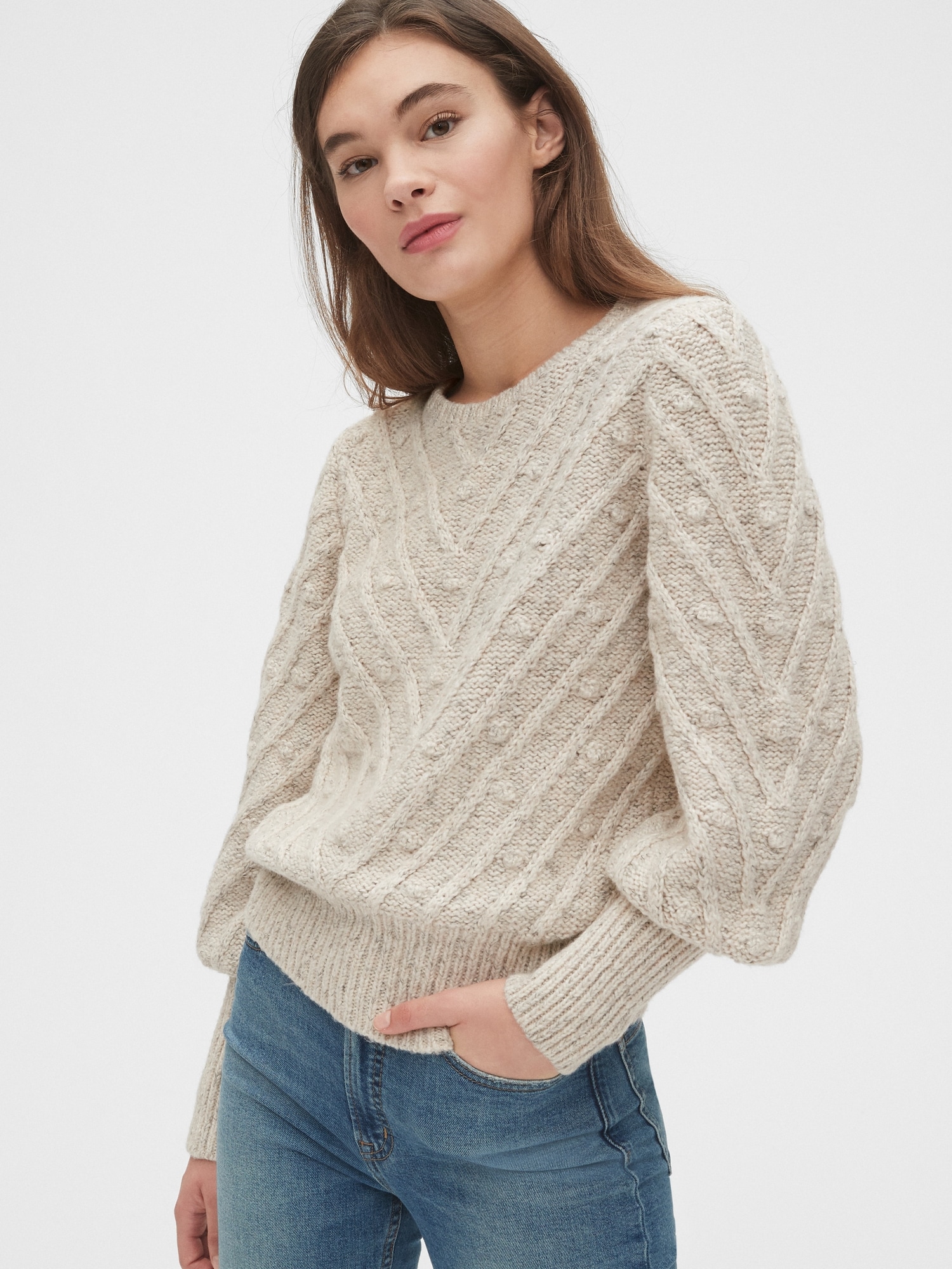 lystmrge Sweaters for Women Petite Size Puffy Sleeve Sweater for