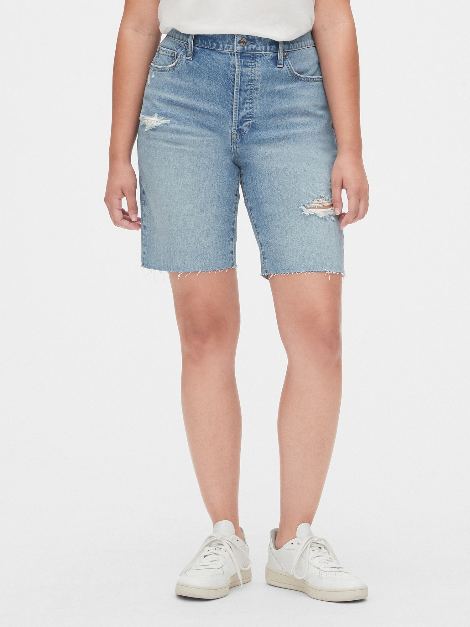 distressed bermuda jean shorts