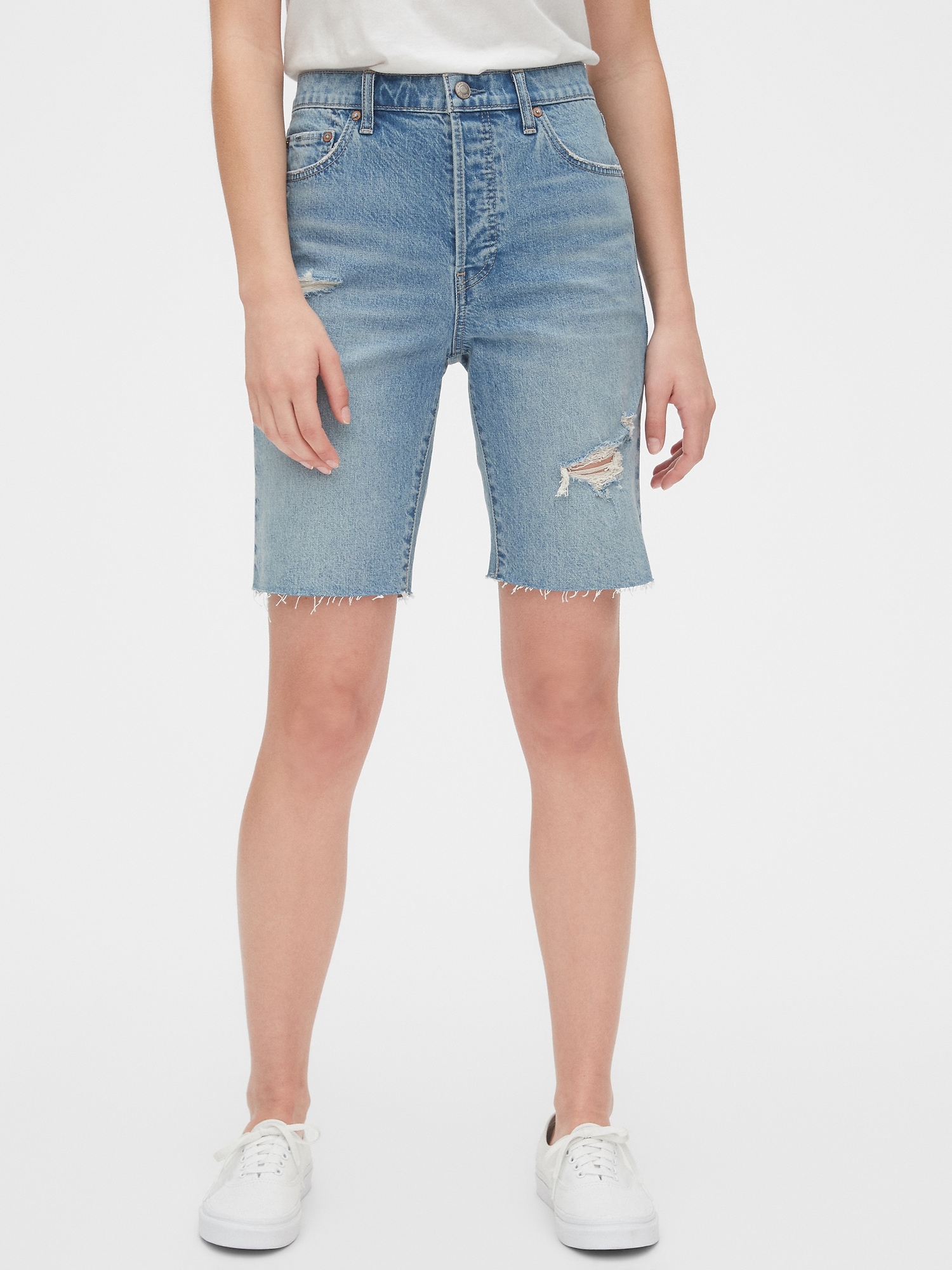 bermuda distressed jean shorts