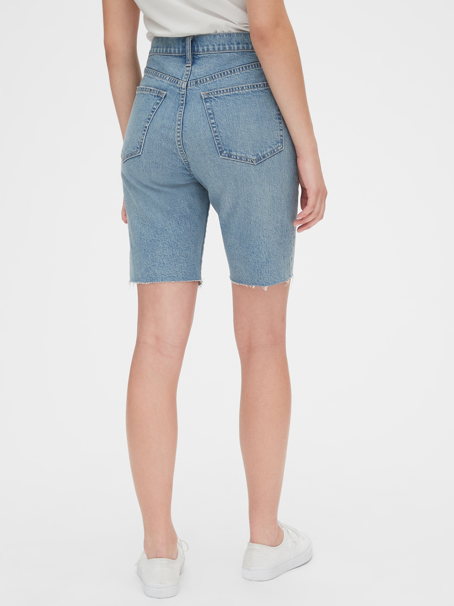 high rise bermuda jean shorts