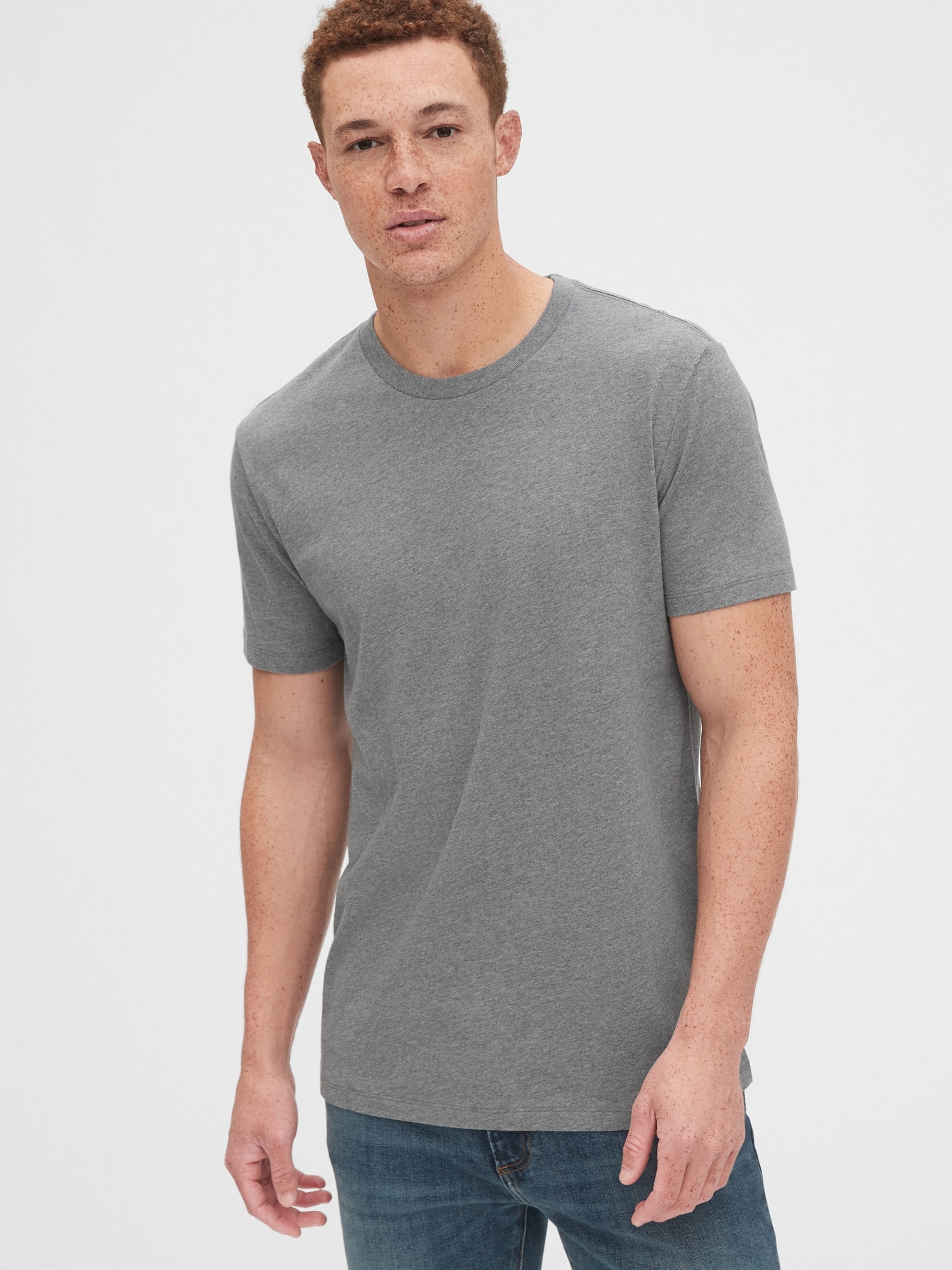 Men's Gray Crew Neck T-Shirt, Crinkle Shirt