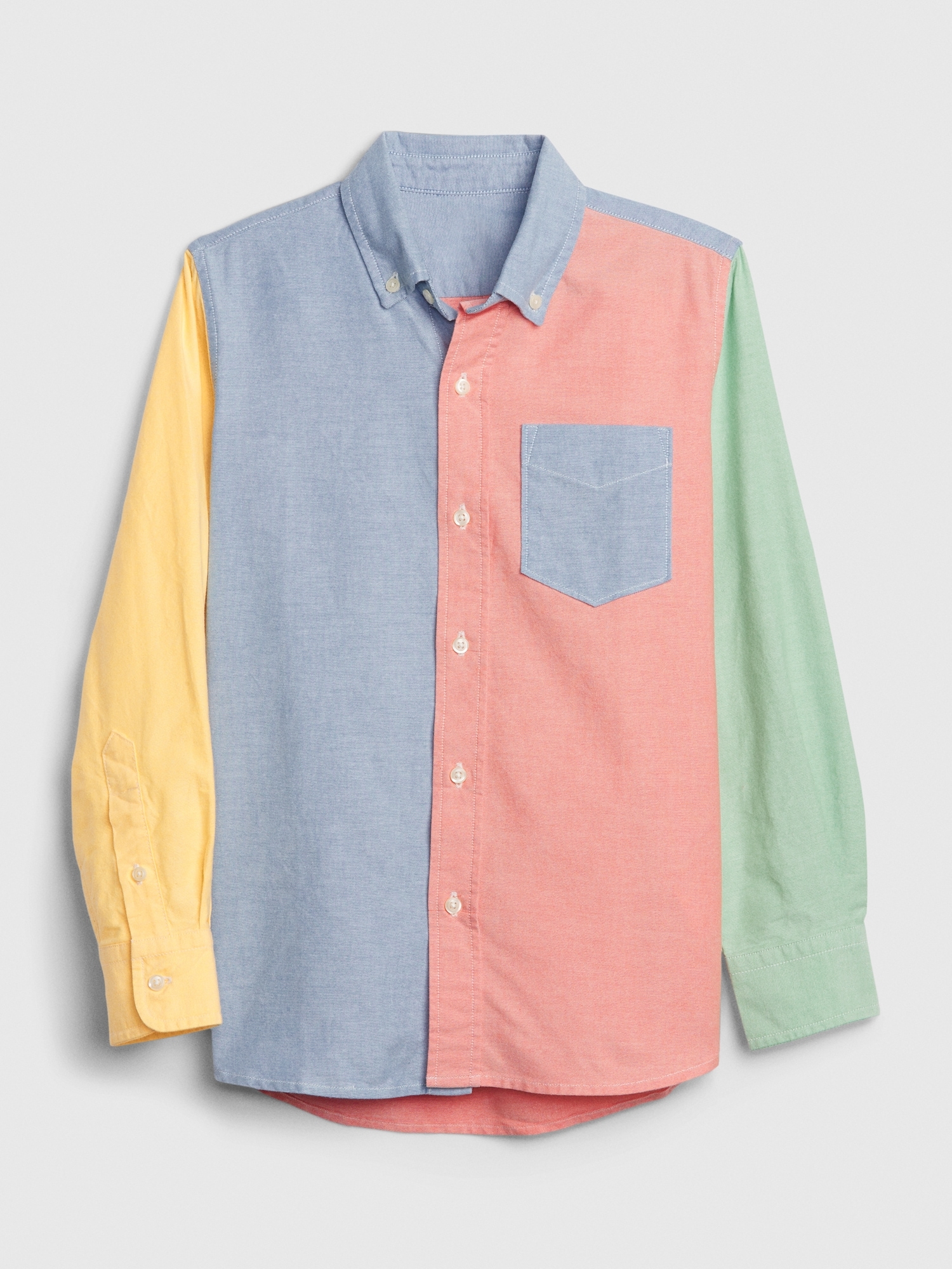 Boys Long Sleeve Colorblock Oxford Button Up Shirt - Spring