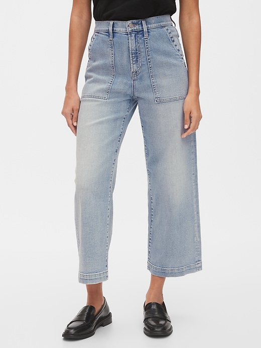 Image number 1 showing, High Rise Utility Wide-Leg Crop Jeans