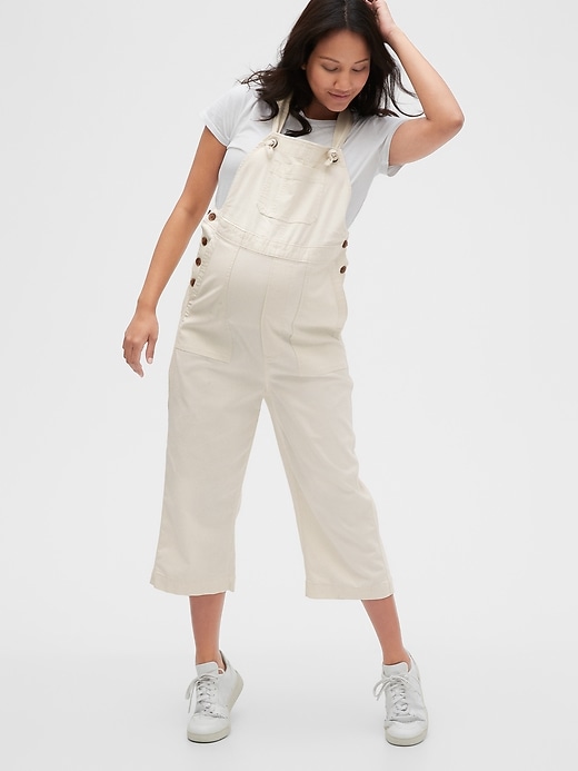 View large product image 1 of 1. Maternity Cropped Overalls in TENCEL&#153 Lyocell