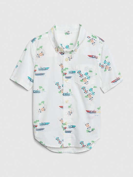 Image number 1 showing, Toddler Print Short Sleeve Poplin Shirt