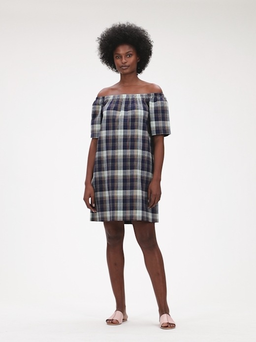 Plaid off the shop shoulder dress