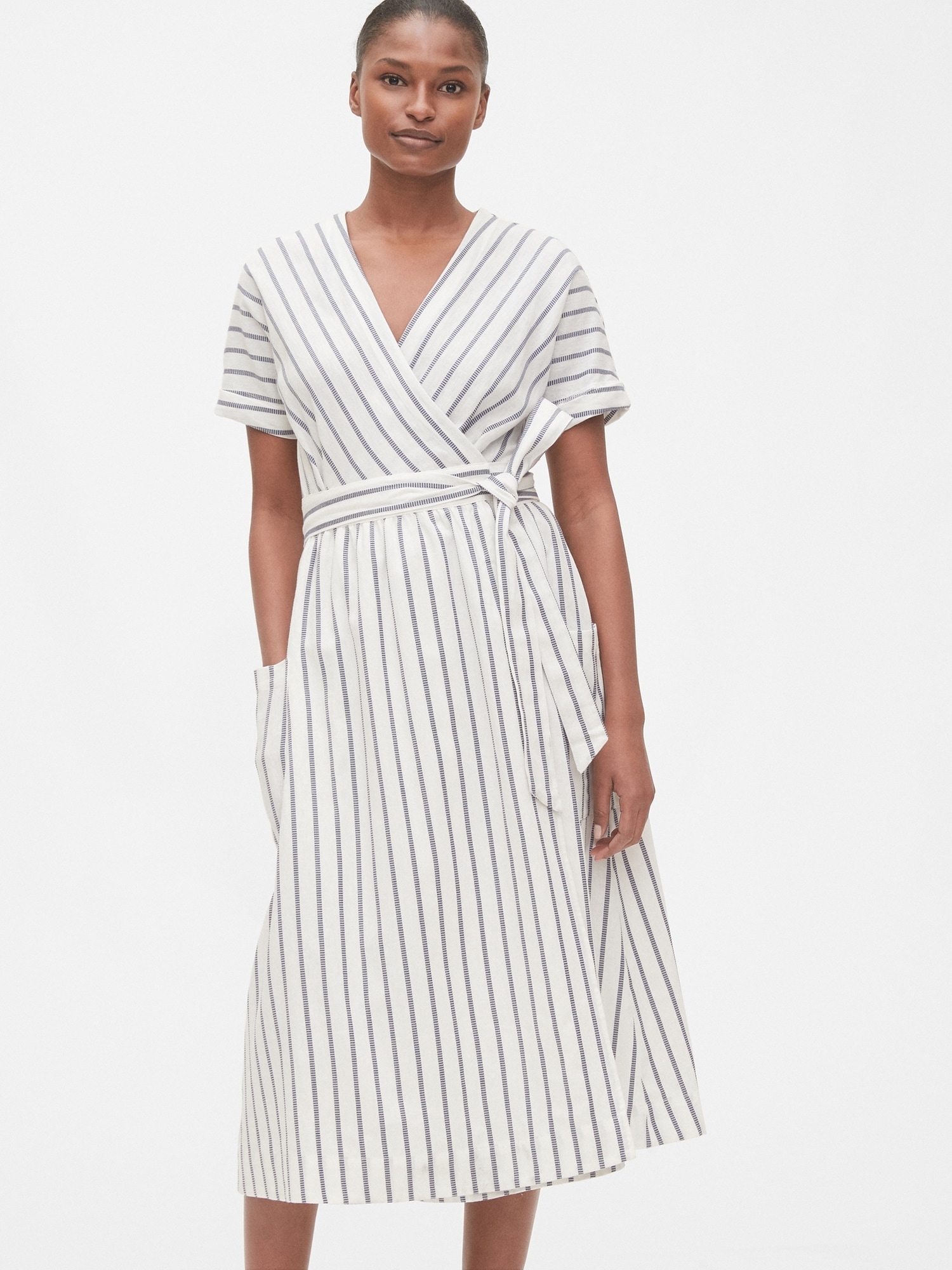 Short Sleeve Wrap-Front Dress in Linen ...
