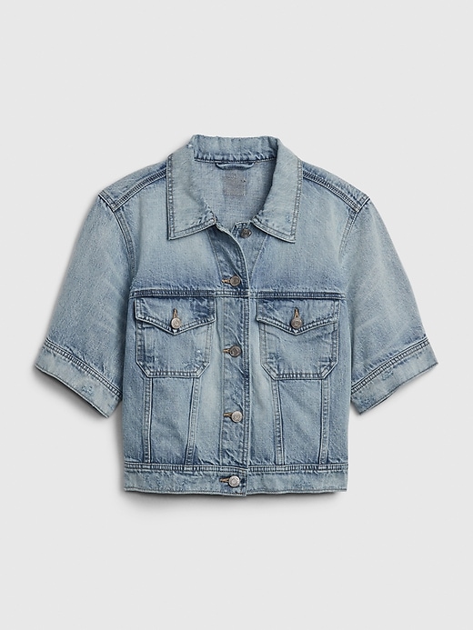 Image number 2 showing, Cropped Denim Short Sleeve Utility Jacket