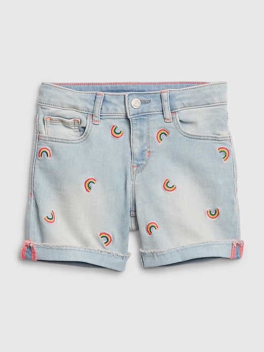 Image number 2 showing, Kids Rainbow Denim Midi Shorts with Stretch