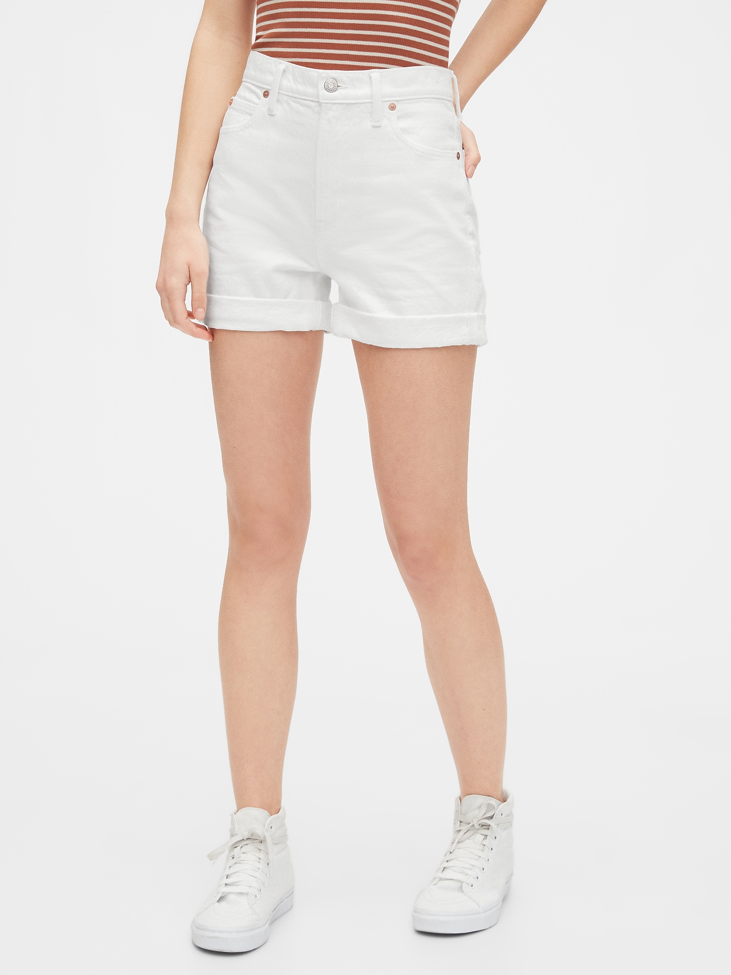 white mom shorts