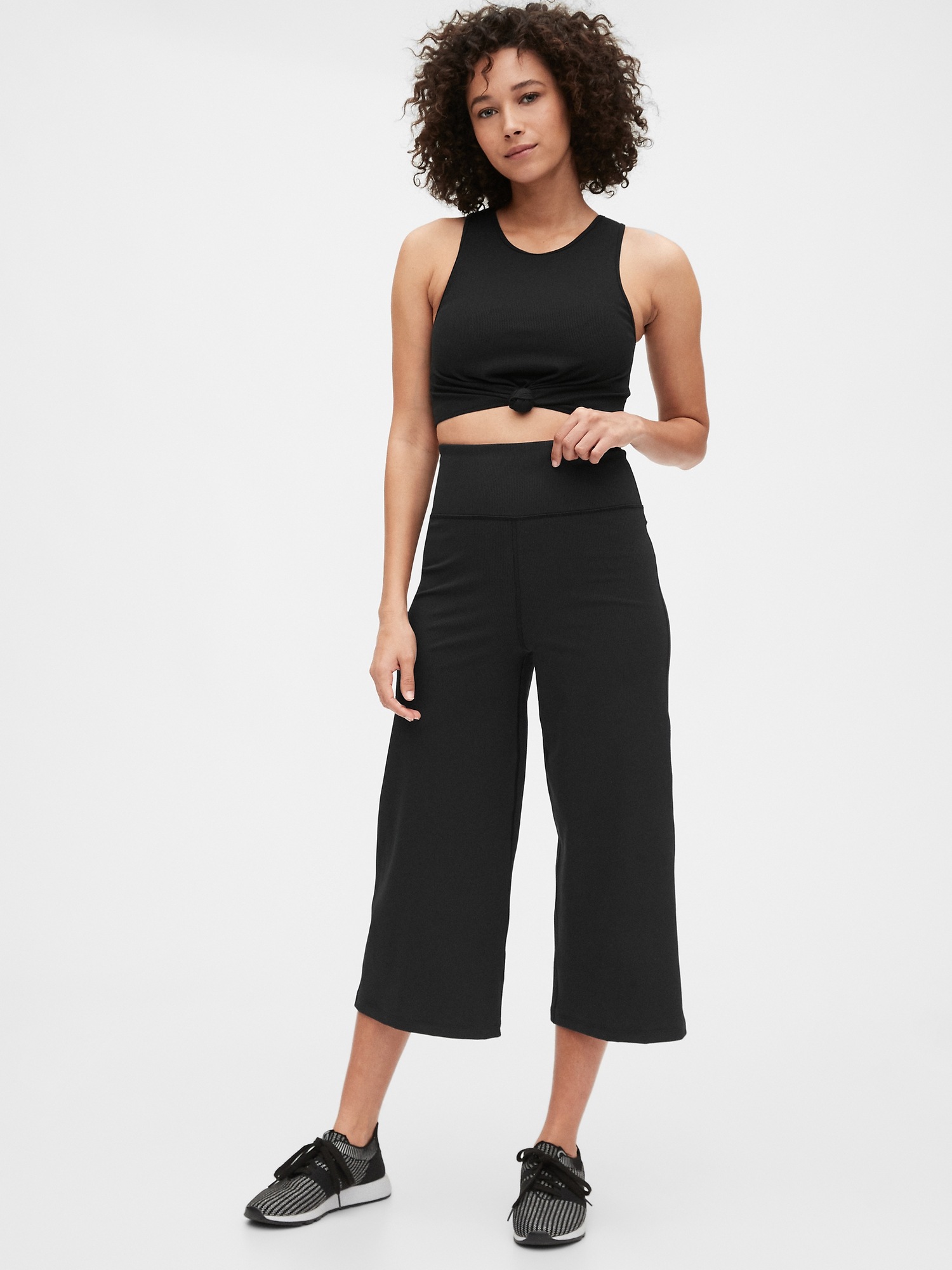 Gapfit Ribbed Wide-Leg Blackout Capris | Gap