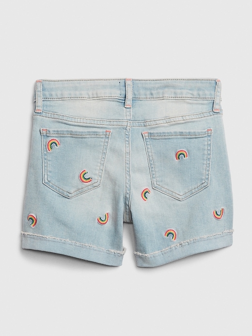 Image number 3 showing, Kids Rainbow Denim Midi Shorts with Stretch