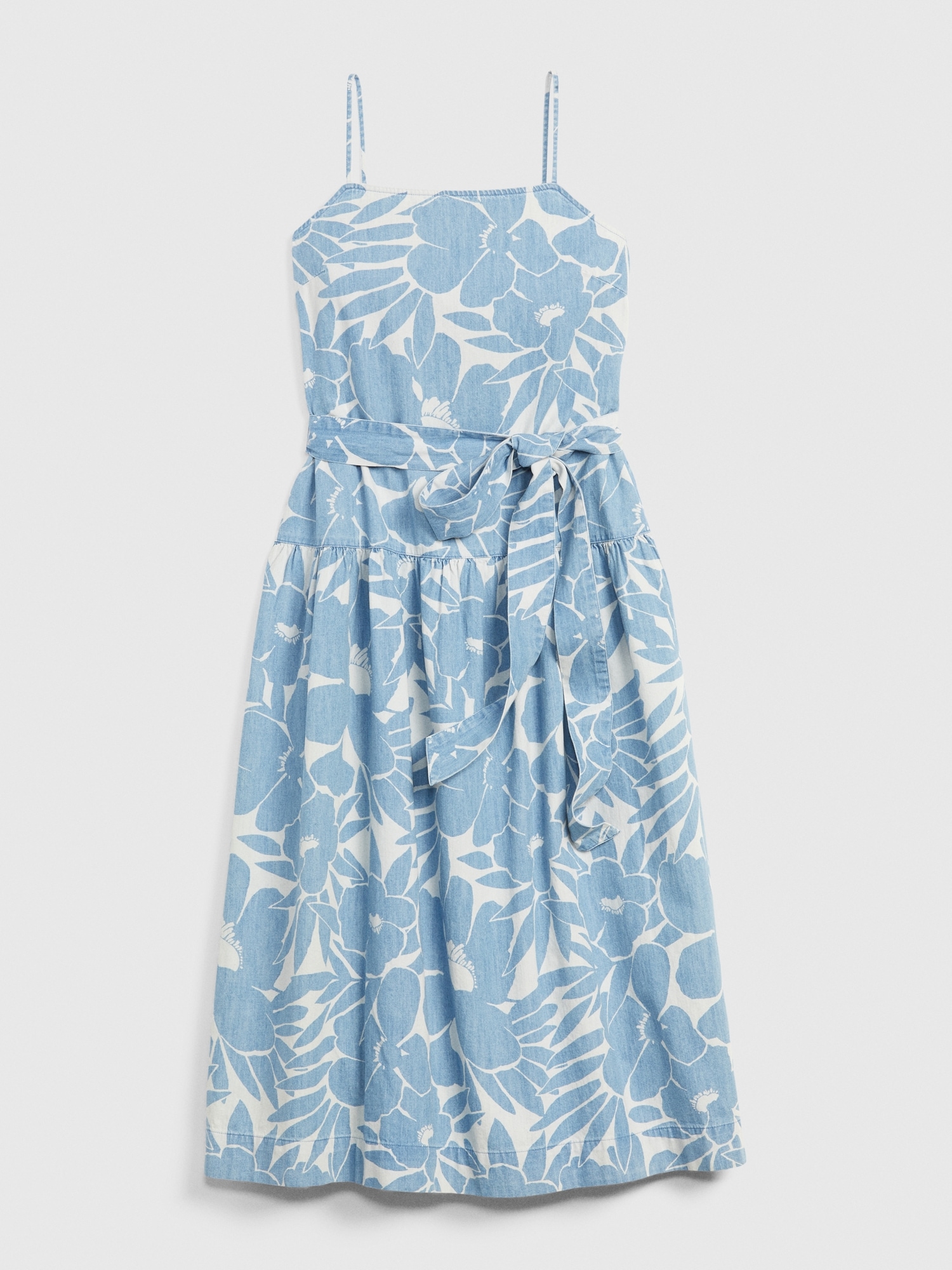 Apronneck Print Denim Maxi Dress | Gap