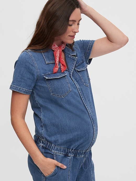 Maternity Knit Button-Front Jumpsuit, Gap