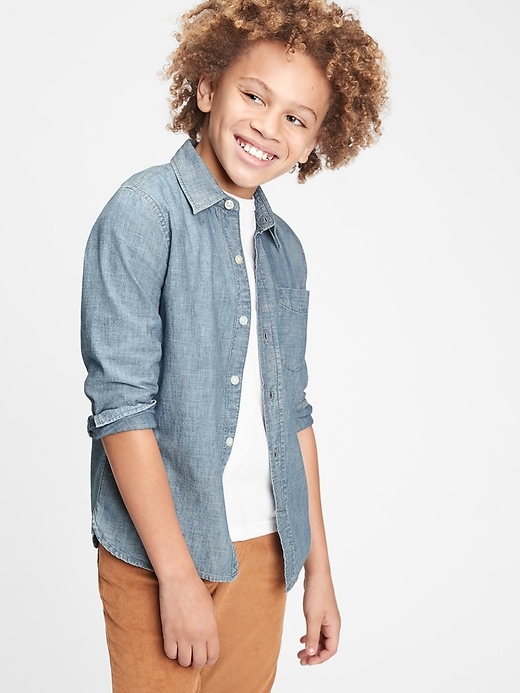Image number 2 showing, Kids Chambray Button-Up Shirt