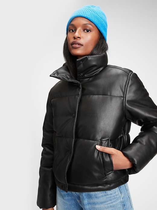 gap faux leather puffer jacket