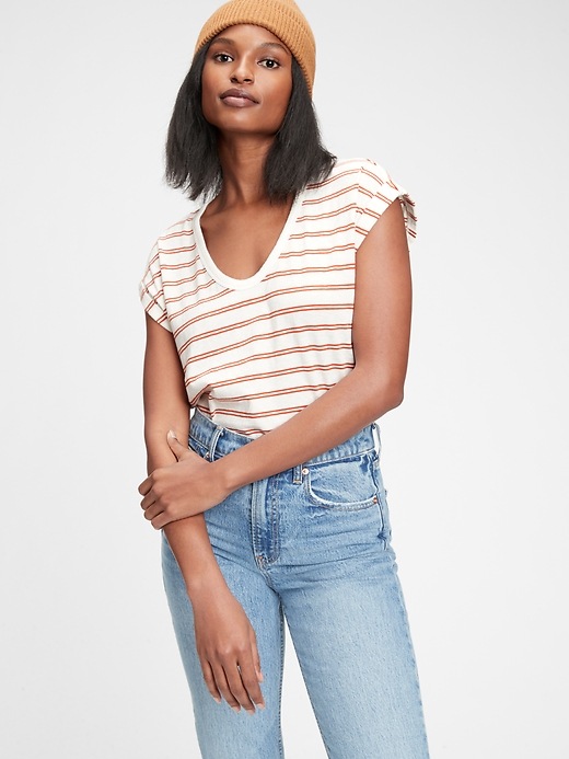 Image number 5 showing, Relaxed V-Neck Stripe T-Shirt