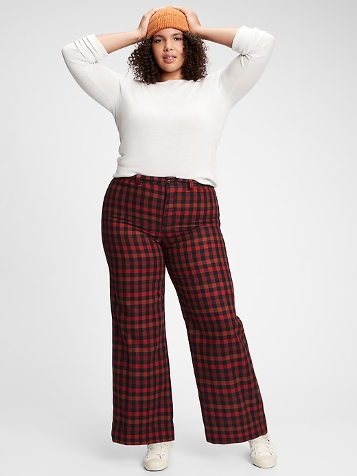 Image number 6 showing, High Rise Wide-Leg Plaid Pants