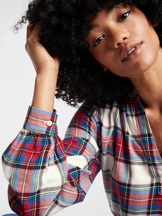 Image number 5 showing, Shirred Plaid Popover Top