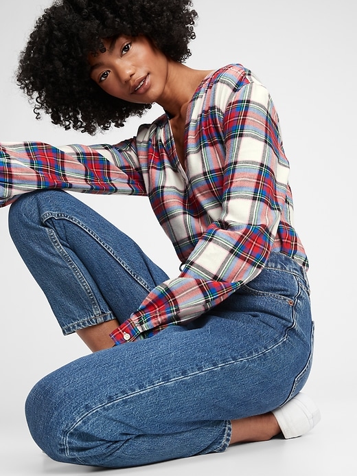Image number 1 showing, Shirred Plaid Popover Top