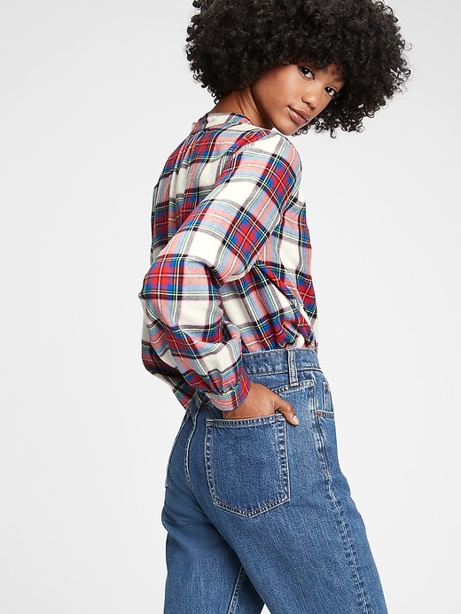 Image number 2 showing, Shirred Plaid Popover Top