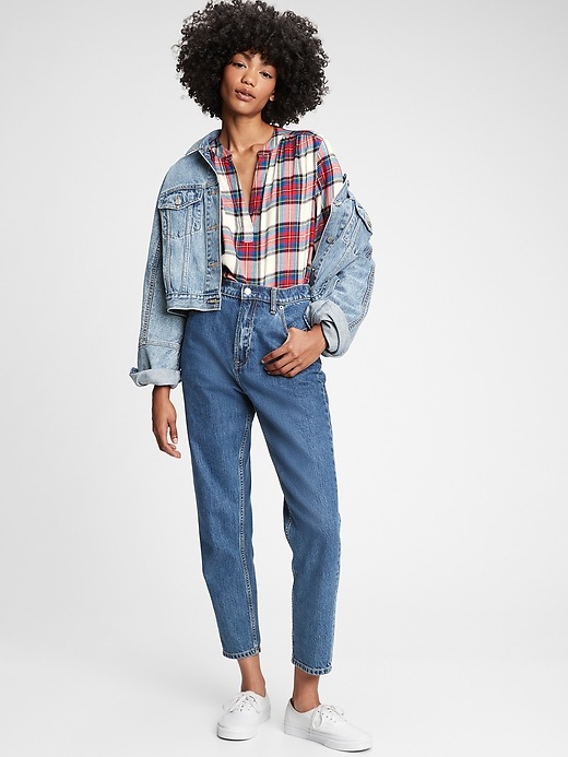 Image number 3 showing, Shirred Plaid Popover Top