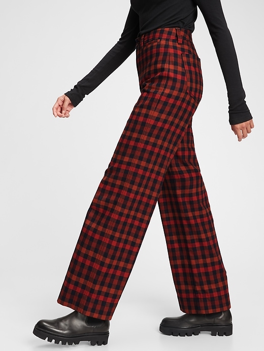 Image number 1 showing, High Rise Wide-Leg Plaid Pants