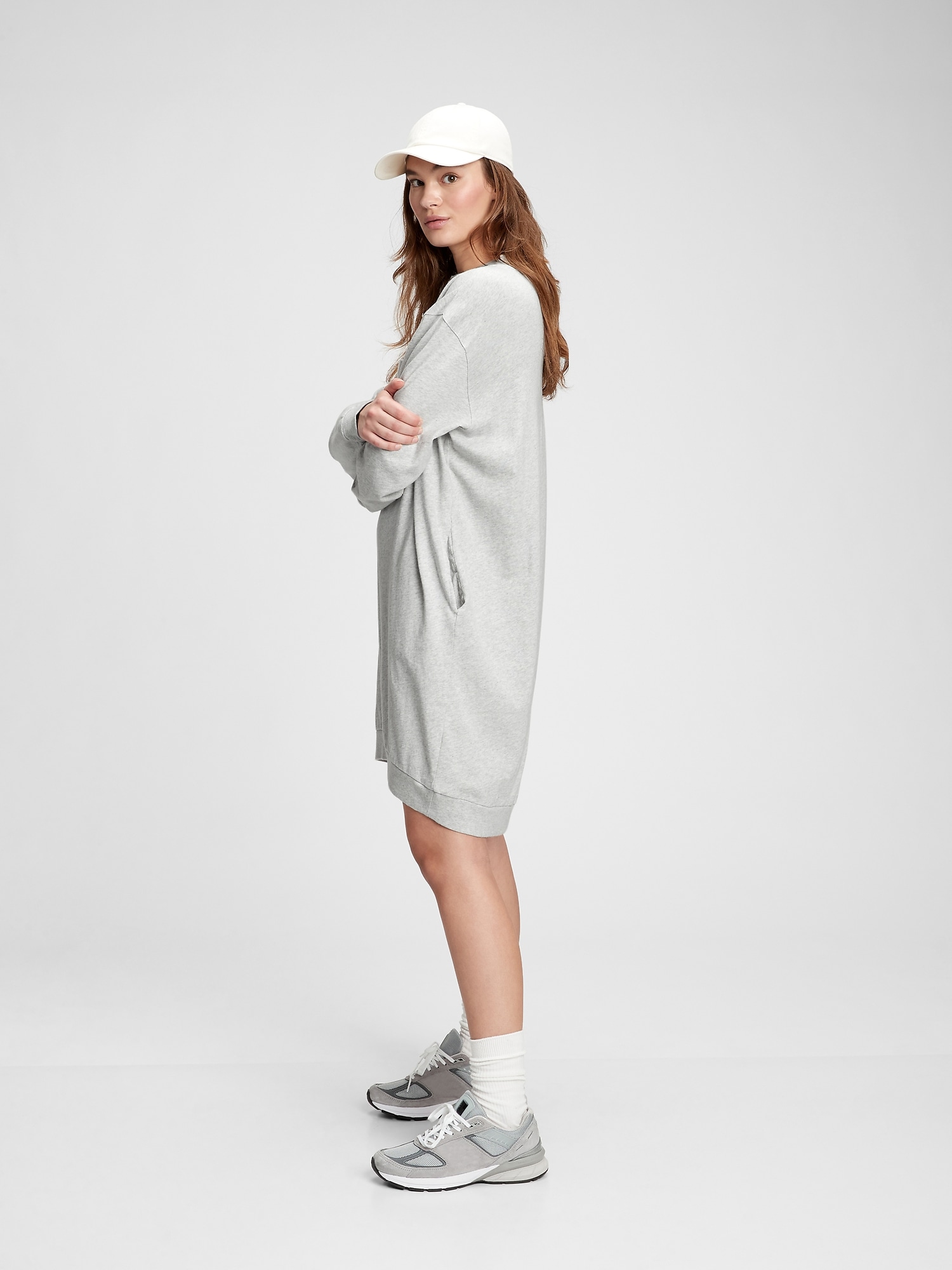 Oversized Sweatshirt Dress In Grey With Pockets