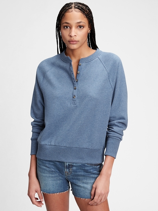 Image number 1 showing, Vintage Soft Cropped Henley Raglan Sweatshirt