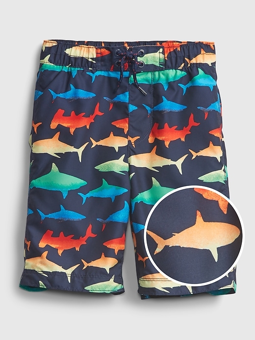 Image number 1 showing, Kids 100% Recycled Polyester Shark Graphic Board Shorts