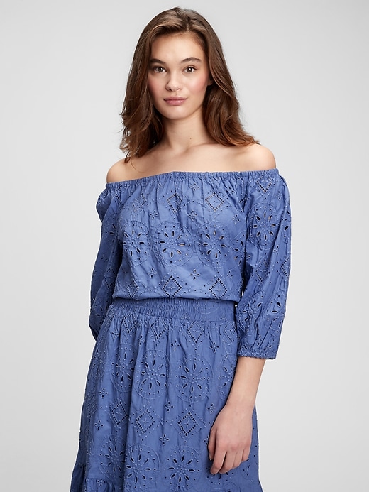 View large product image 1 of 1. Off-Shoulder Eyelet Top