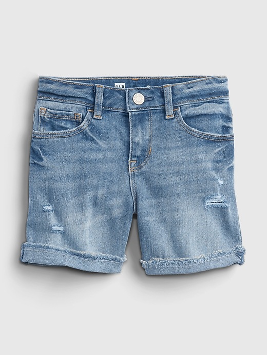 Image number 2 showing, Kids Distressed Denim Midi Shorts with Stretch
