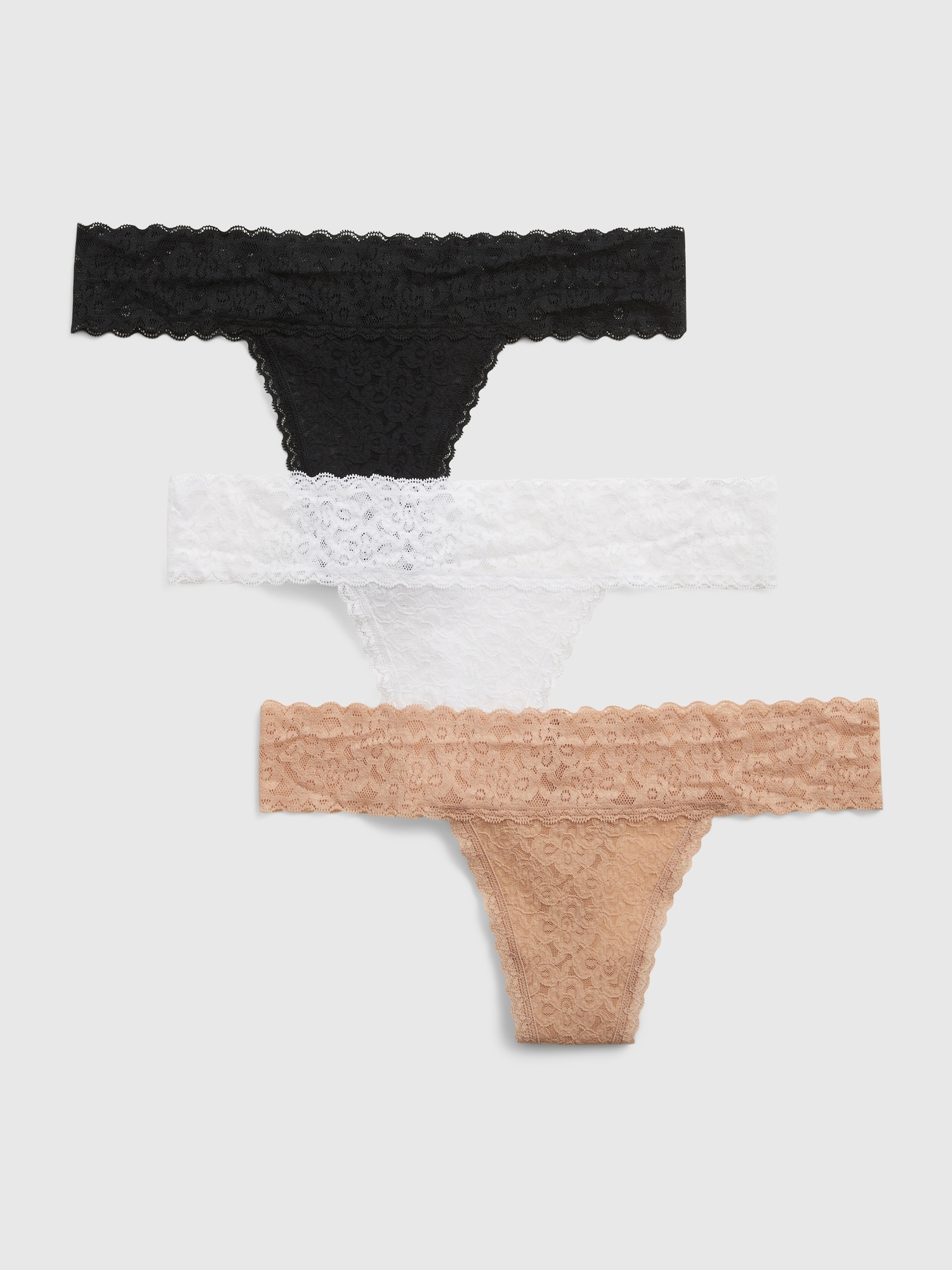 Gap Lace Thong (3-pack) In Black/ White/ & Nude