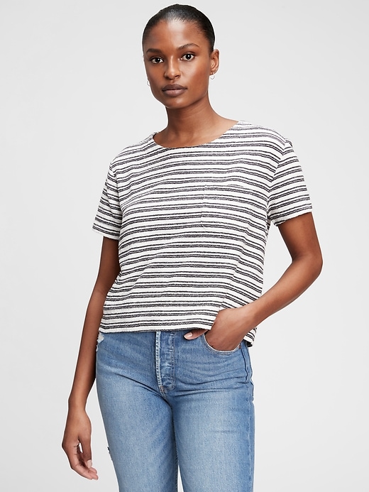 Image number 1 showing, Relaxed Cropped Stripe Pocket T-Shirt