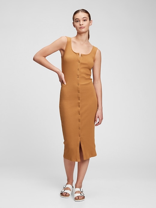 View large product image 1 of 1. Sleeveless Ribbed Midi Dress