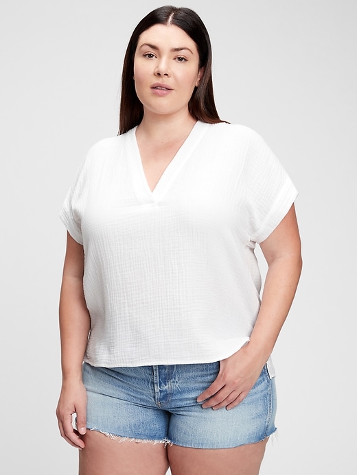 Image number 1 showing, V-Neck Gauze Top