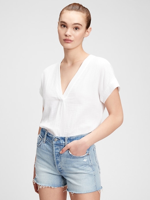 Image number 4 showing, V-Neck Gauze Top