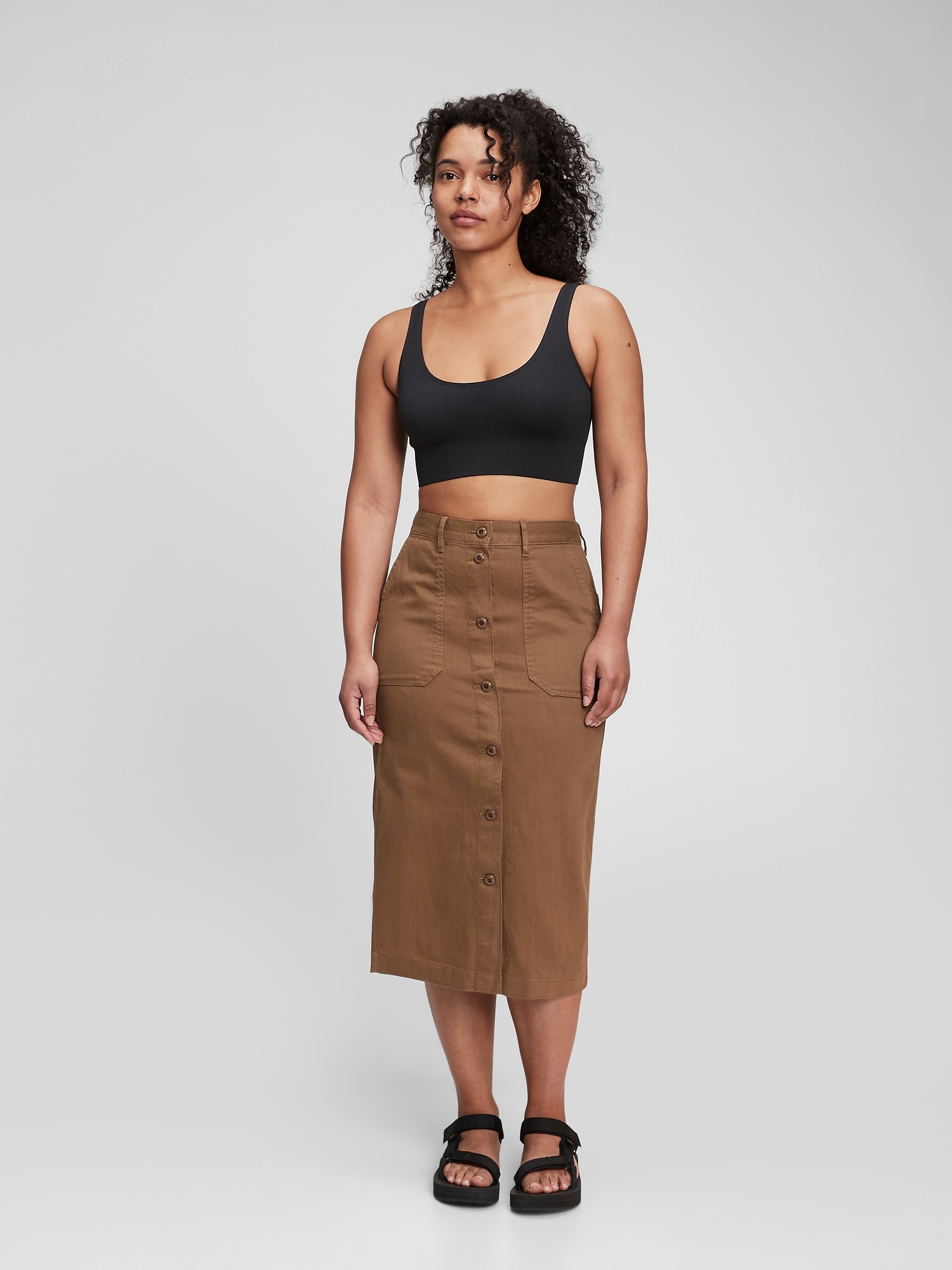 Button-front midi hotsell skirt gap