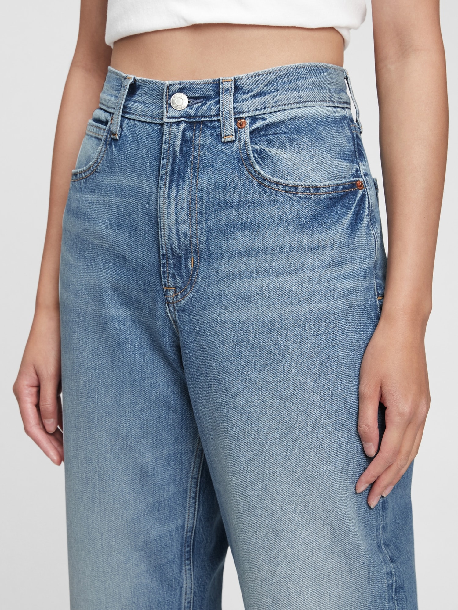 High Rise Barrel Jeans with Washwell Gap