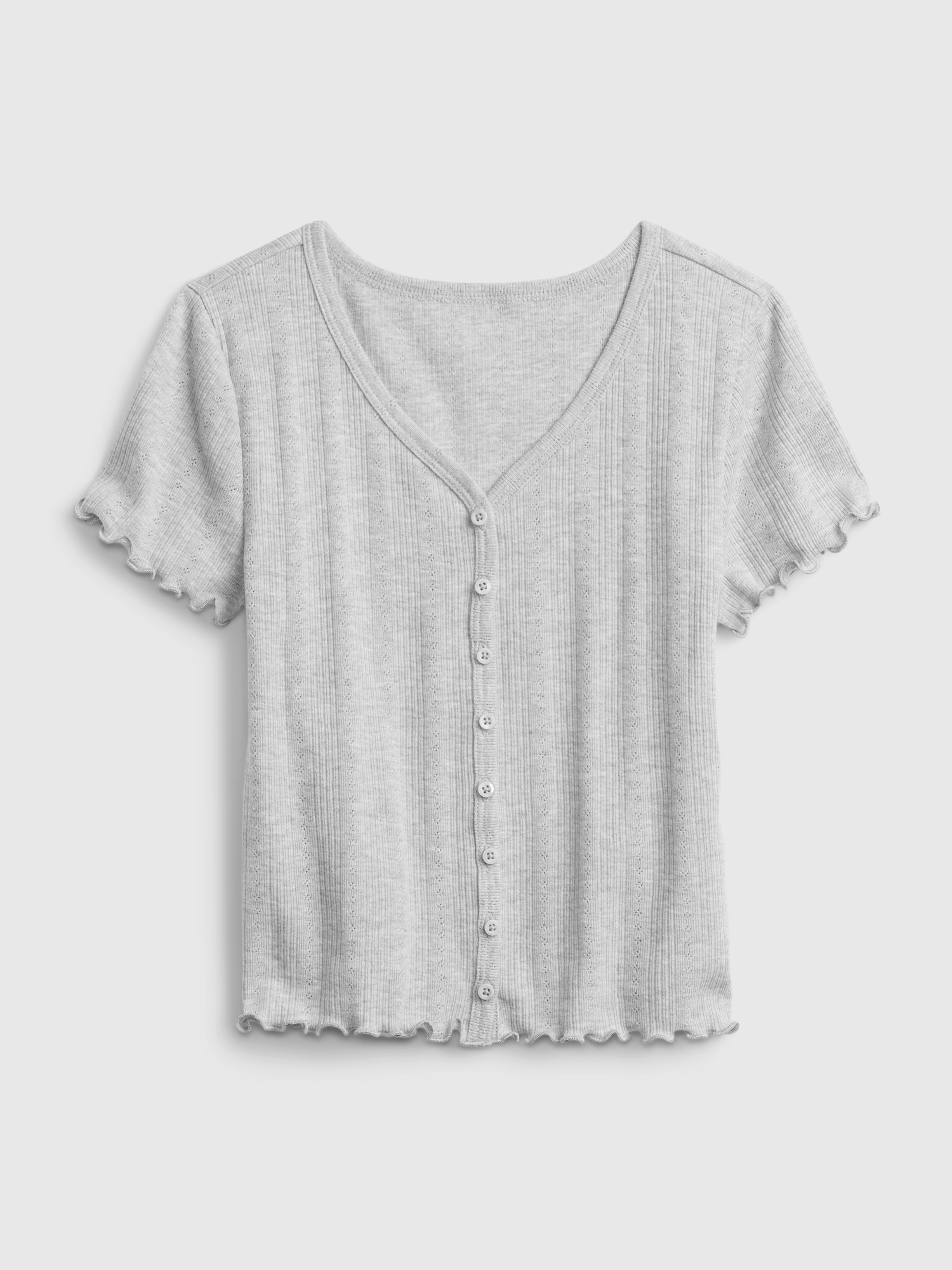 Teen Pointelle V-Neck Button-Front T-Shirt